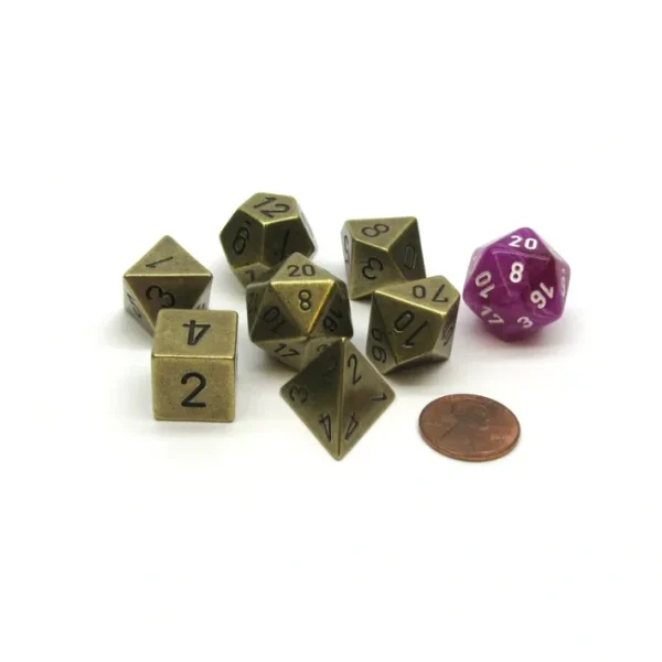 Polyhedral 7-Die Metal Dice Set - Old Brass Colored - Your Source for Gaming Essentials Discount