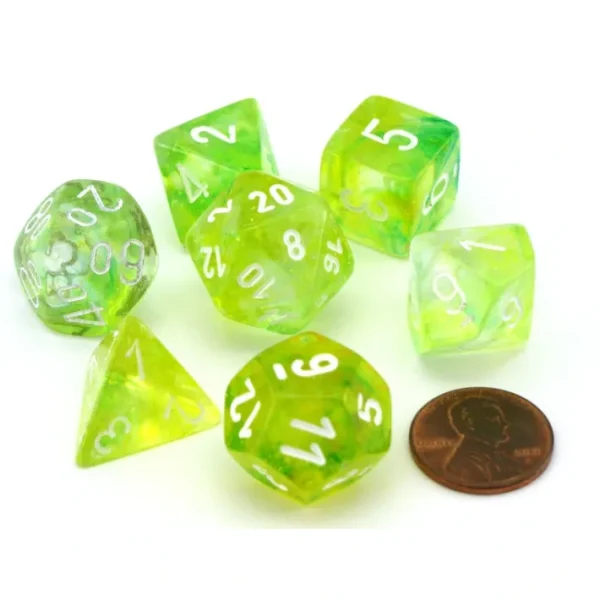 Polyhedral 7-Die Nebula Lab Dice 2 Chessex Dice with Luminary- Spring with White - Your Source for Gaming Essentials Store