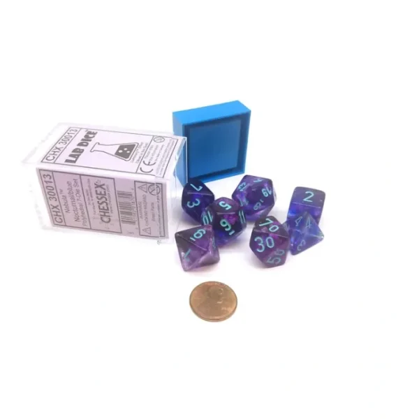 Polyhedral 7-Die Nebula Lab Dice Chessex Dice Set - Nocturnal with Blue Numbers - Your Source for Gaming Essentials Outlet