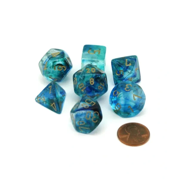 Polyhedral 7-Die Nebula Lab Dice 2 Chessex Dice with Luminary- Oceanic with Gold - Your Source for Gaming Essentials Hot