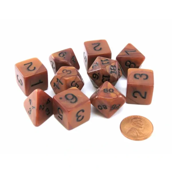 Polyhedral 10-Die Olympic Pearlized Dice Set - Bronze with Black Numbers - Your Source for Gaming Essentials Clearance