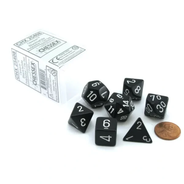 Polyhedral 7-Die Opaque Chessex Dice Set - Black with White Numbers - Your Source for Gaming Essentials Shop