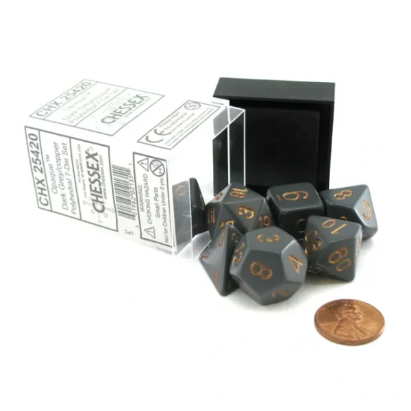 Polyhedral 7-Die Opaque Chessex Dice Set - Dark Gray with Copper Numbers - Your Source for Gaming Essentials Sale