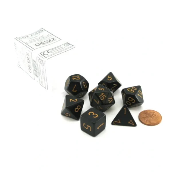 Polyhedral 7-Die Opaque Chessex Dice Set - Black with Gold Numbers - Your Source for Gaming Essentials Online
