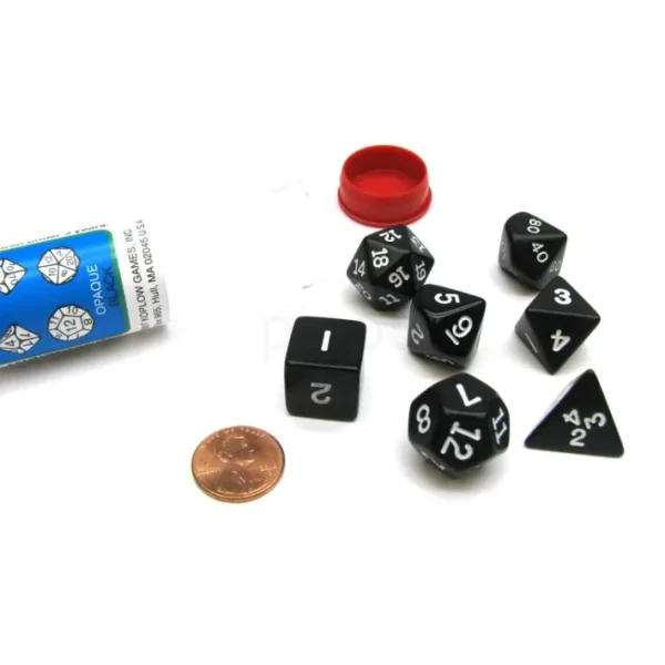 Polyhedral 7-Die Opaque Dice Set - Black with White Numbers - Your Source for Gaming Essentials Online