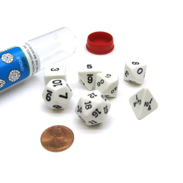 Polyhedral 7-Die Opaque Dice Set - White with Black Numbers - Your Source for Gaming Essentials New