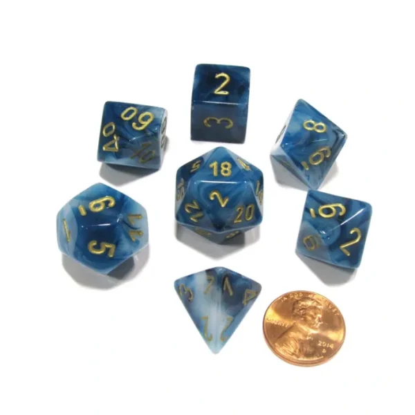 Polyhedral 7-Die Phantom Chessex Dice Set - Teal with Gold Numbers - Your Source for Gaming Essentials Online