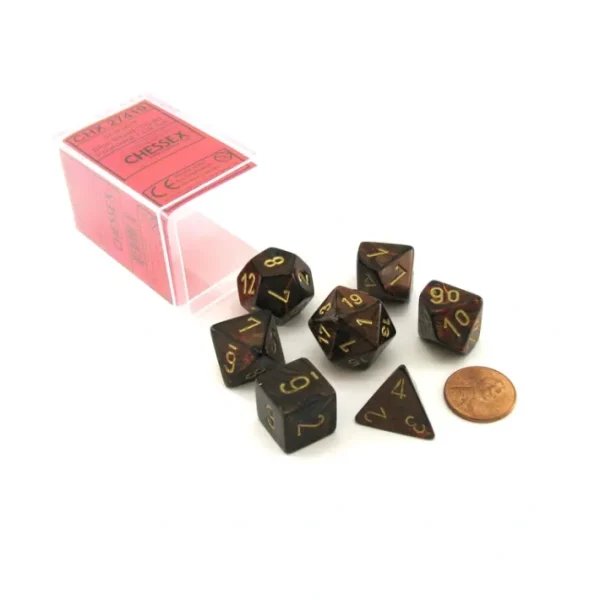 Polyhedral 7-Die Scarab Chessex Dice Set - Blue Blood with Gold Numbers - Your Source for Gaming Essentials Outlet