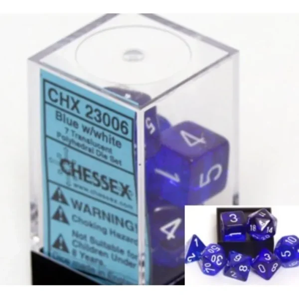 Polyhedral 7-Die Translucent Chessex Dice Set - Blue - Your Source for Gaming Essentials Cheap