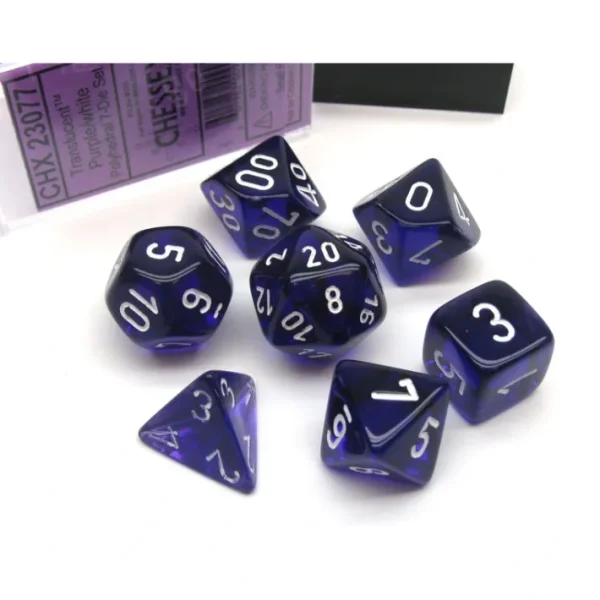 Polyhedral 7-Die Translucent Chessex Dice Set - Purple with White Numbers - Your Source for Gaming Essentials Shop