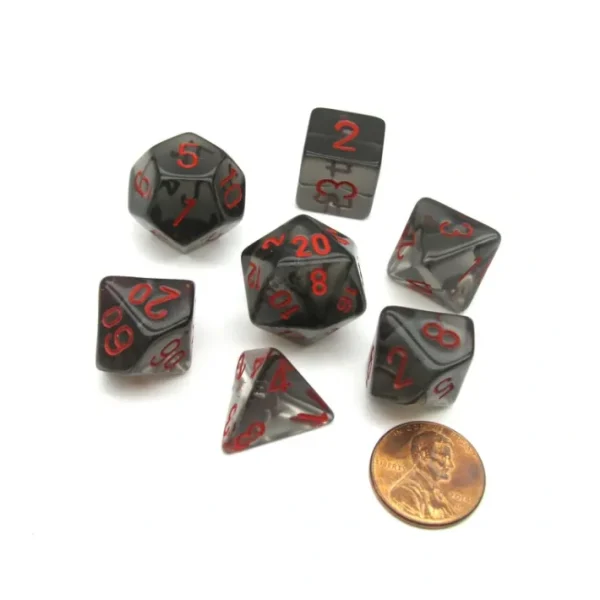 Polyhedral 7-Die Translucent Chessex Dice Set - Smoke with Red - Your Source for Gaming Essentials Online