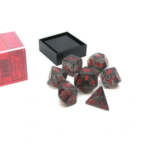 Polyhedral 7-Die Translucent Chessex Dice Set - Smoke with Red Numbers - Your Source for Gaming Essentials Fashion