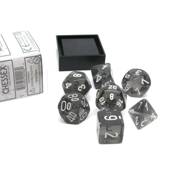 Polyhedral 7-Die Translucent Chessex Dice Set - Smoke with White Numbers - Your Source for Gaming Essentials Discount