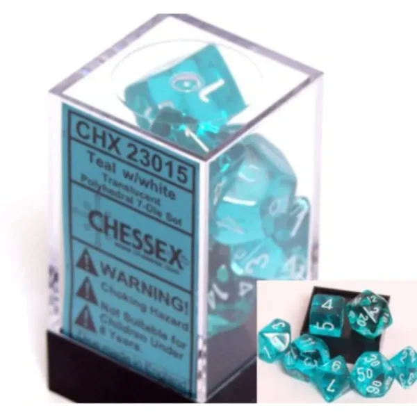 Polyhedral 7-Die Translucent Chessex Dice Set - Teal - Your Source for Gaming Essentials Outlet