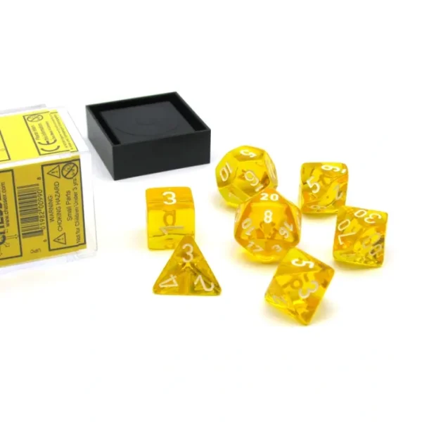 Polyhedral 7-Die Translucent Chessex Dice Set - Yellow with White Numbers - Your Source for Gaming Essentials Flash Sale