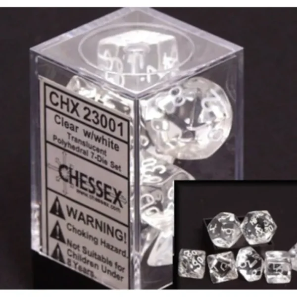 Polyhedral 7-Die Translucent Chessex Dice Set - Clear - Your Source for Gaming Essentials New