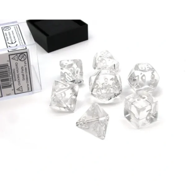 Polyhedral 7-Die Translucent Chessex Dice Set - Clear with White Numbers - Your Source for Gaming Essentials Best