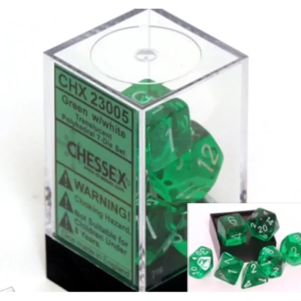 Polyhedral 7-Die Translucent Chessex Dice Set - Green - Your Source for Gaming Essentials Online