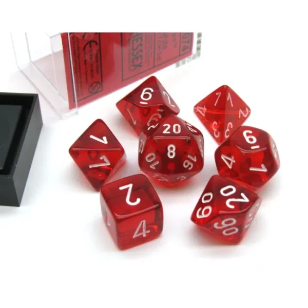 Polyhedral 7-Die Translucent Chessex Dice Set - Red with White Numbers - Your Source for Gaming Essentials Shop
