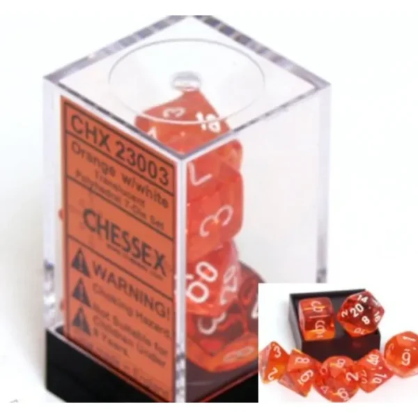 Polyhedral 7-Die Translucent Chessex Dice Set - Orange - Your Source for Gaming Essentials Store