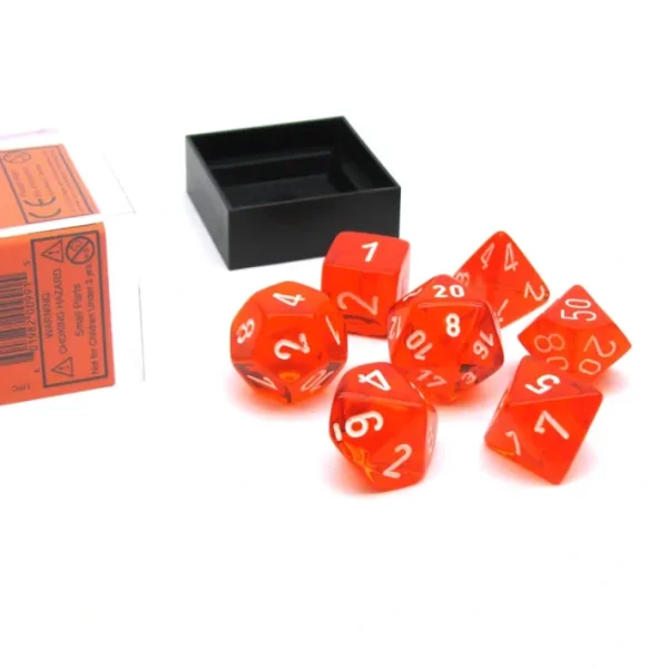 Polyhedral 7-Die Translucent Chessex Dice Set - Orange with White Numbers - Your Source for Gaming Essentials Hot