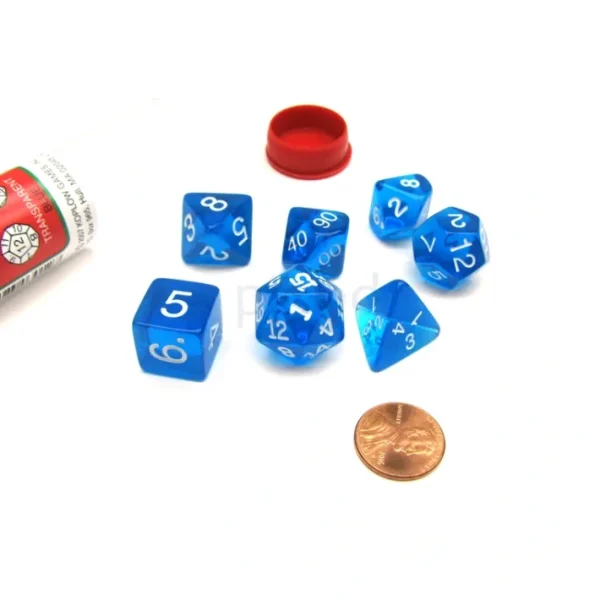 Polyhedral 7-Die Transparent Dice Set - Blue with White Numbers - Your Source for Gaming Essentials Outlet