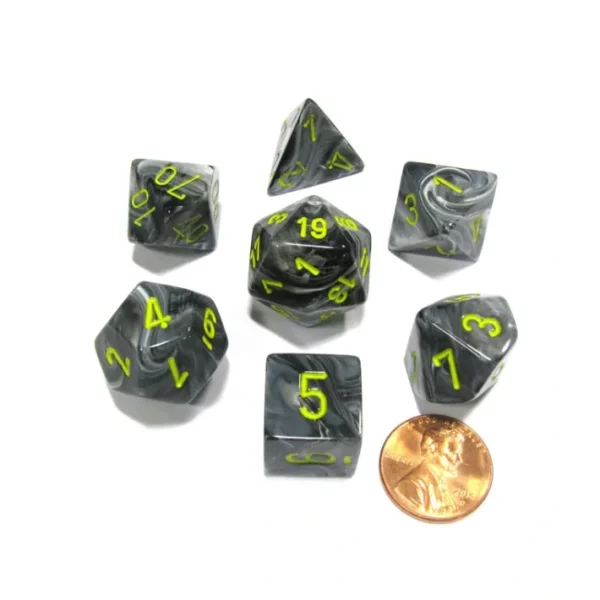 Polyhedral 7-Die Vortex Chessex Dice Set - Black with Yellow Numbers - Your Source for Gaming Essentials Discount