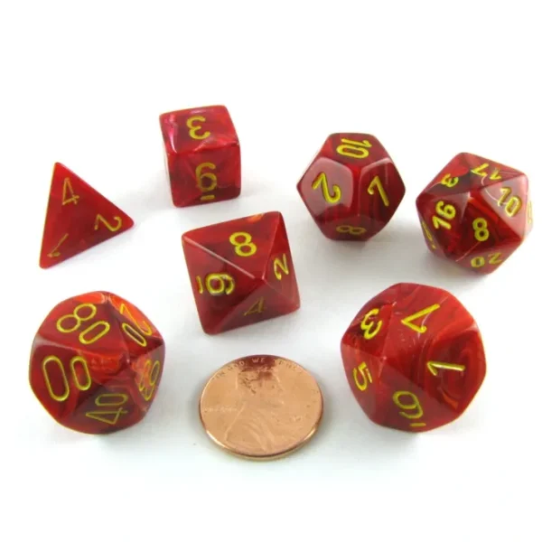Polyhedral 7-Die Vortex Chessex Dice Set - Red with Yellow Numbers - Your Source for Gaming Essentials Clearance