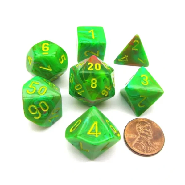 Polyhedral 7-Die Vortex Chessex Dice Set - Slime with Yellow Numbers - Your Source for Gaming Essentials Store