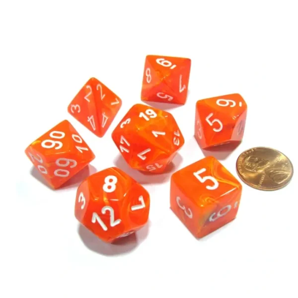 Polyhedral 7-Die Vortex Chessex Dice Set - Solar with White Numbers - Your Source for Gaming Essentials New