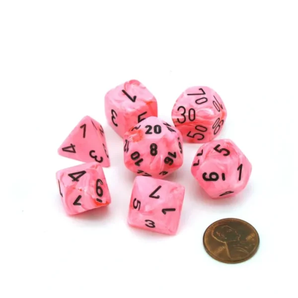 Polyhedral 7-Die Vortex Lab Dice 2 Chessex Dice Set-Snow Pink with Black Numbers - Your Source for Gaming Essentials Store
