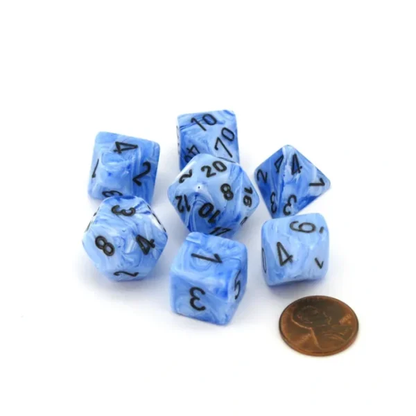 Polyhedral 7-Die Vortex Lab Dice 2 Chessex Dice Set-Snow Blue with Black Numbers - Your Source for Gaming Essentials Clearance