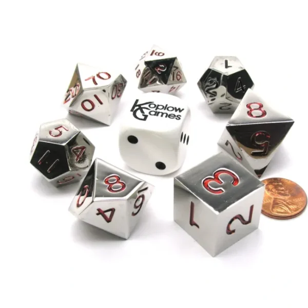 Polyhedral 7-Die Zinc Metal Alloy Dice Set - Red Numbers - Your Source for Gaming Essentials Best