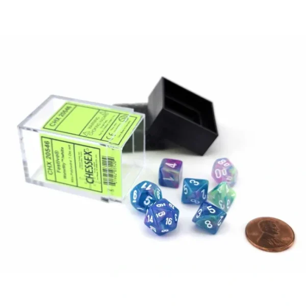 Polyhedral Mini 7-Die Set, Festive - Waterlily with White Numbers - Your Source for Gaming Essentials Store