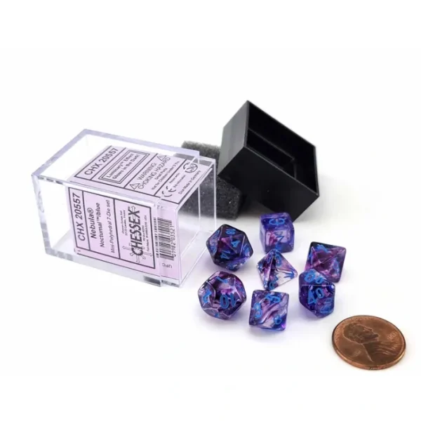 Polyhedral Mini 7-Die Set, Luminary Nebula - Nocturnal with Blue Numbers - Your Source for Gaming Essentials Best