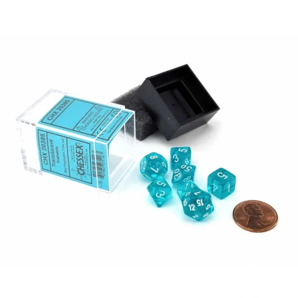 Polyhedral Mini 7-Die Set, Translucent - Teal with White Numbers - Your Source for Gaming Essentials Clearance