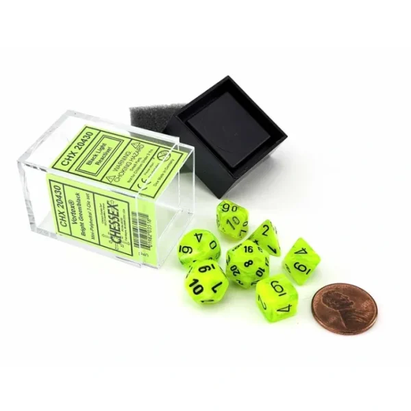 Polyhedral Mini 7-Die Set, Vortex - Bright Green with Black Numbers - Your Source for Gaming Essentials Sale