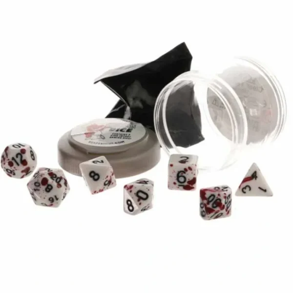 Polyhedral 7-Piece DnD Pizza Dungeon Dice Set - Lucky Blood Splatter - Your Source for Gaming Essentials Outlet