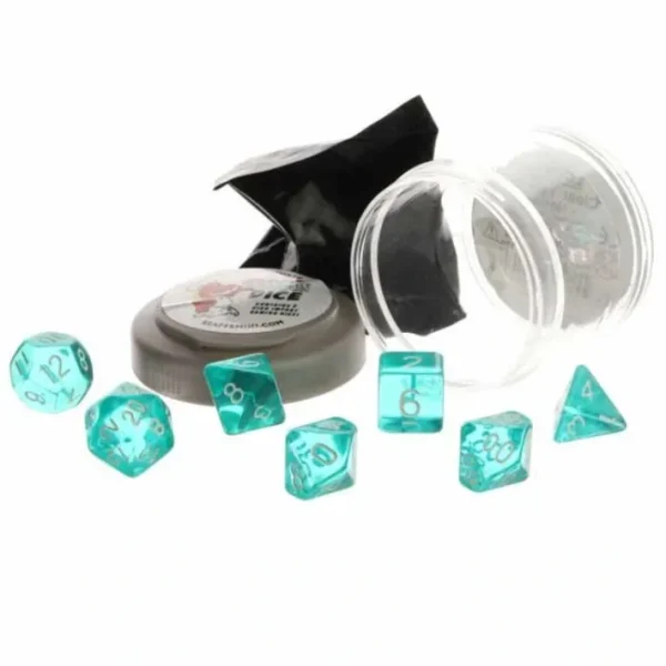 Polyhedral 7-Piece DnD Pizza Dungeon Dice Set - Lucky Clear Teal - Your Source for Gaming Essentials Shop
