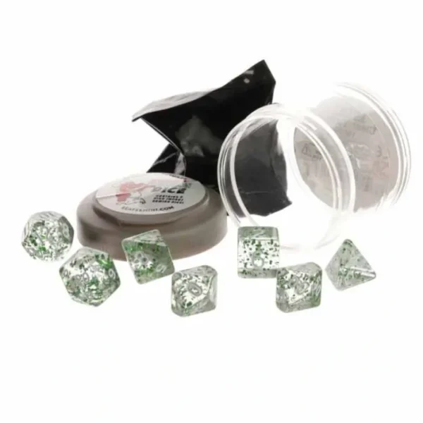 Polyhedral 7-Piece DnD Pizza Dungeon Dice Set - Boss Glitter Green - Your Source for Gaming Essentials Best