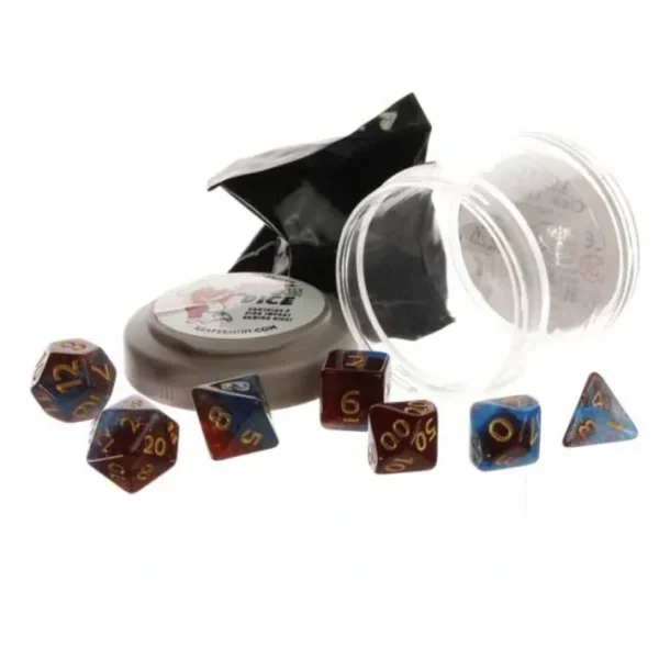 Polyhedral 7-Piece DnD Pizza Dungeon Dice Set - Boss Red & Blue Nebula - Your Source for Gaming Essentials New