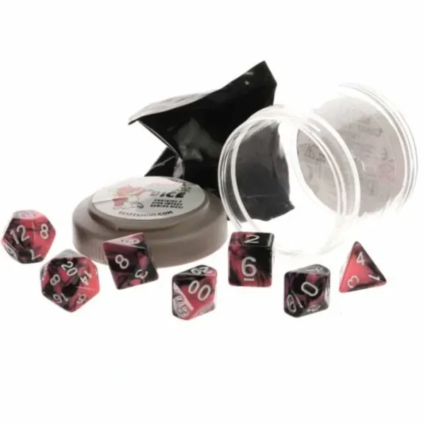 Polyhedral 7-Piece DnD Pizza Dungeon Dice Set - Dual Pink & Black - Your Source for Gaming Essentials Shop