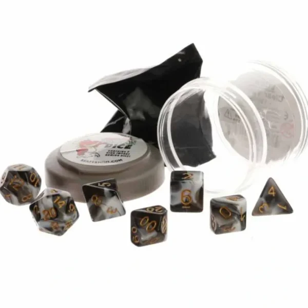 Polyhedral 7-Piece DnD Pizza Dungeon Dice Set - Dual White & Black - Your Source for Gaming Essentials Fashion