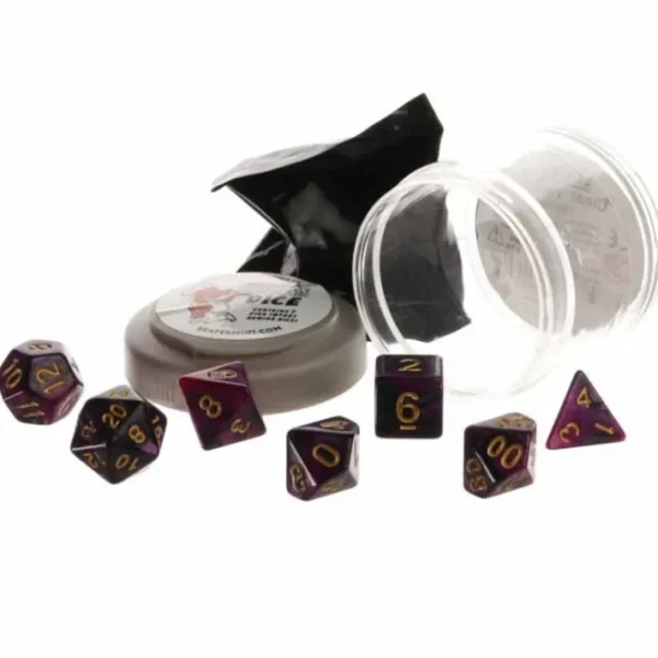 Polyhedral 7-Piece DnD Pizza Dungeon Dice Set - Dual Purple & Black - Your Source for Gaming Essentials Discount