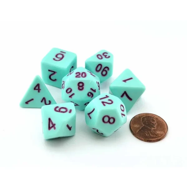 Polyhedral 7-Piece Opaque Dice Set - Mint (Green) with Purple Numbers - Your Source for Gaming Essentials Cheap