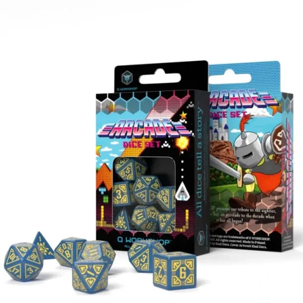 Q-Workshop Arcade Dice Set - Blue with Yellow Etches (7 Polyhedral Dice) - Your Source for Gaming Essentials Sale