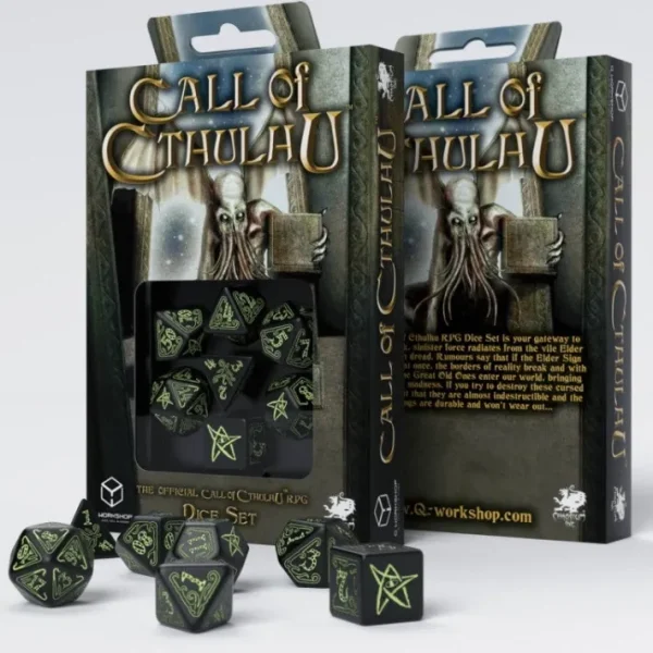 Q-Workshop Call of Cthulhu Dice Set Black with GlowNDark Etches (7 Piece Set) - Your Source for Gaming Essentials Hot