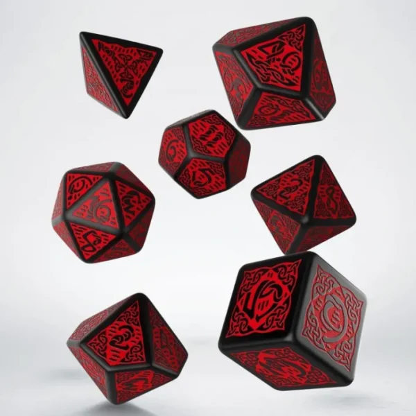 Q-Workshop Celtic Dice Set 3D Black with Red (7 Piece Set) - Your Source for Gaming Essentials Fashion