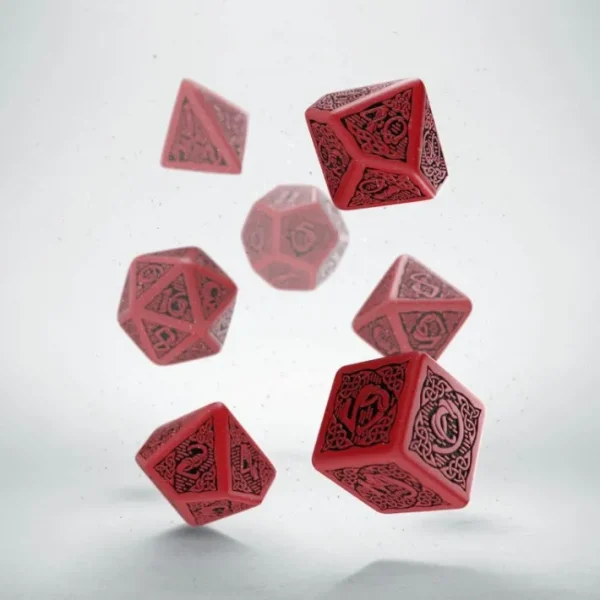 Q-Workshop Celtic Dice Set 3D Red with Black Etches (7 Piece Set) - Your Source for Gaming Essentials Hot