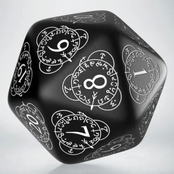 Q-Workshop CG Level Counter D20 Dice - Black with White Etches - Your Source for Gaming Essentials Clearance